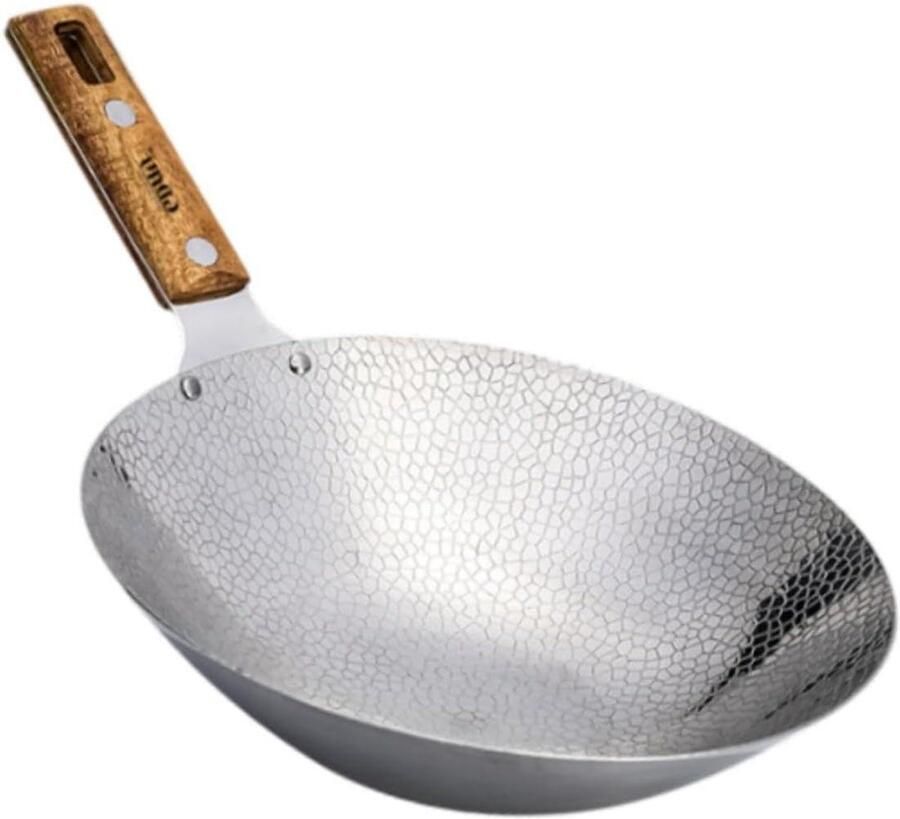 Chinese Wok Pan Roestvrij Staal Koekenpan Thuis Koken Gelijkmatige Warmteverdeling 30 cm Zilver