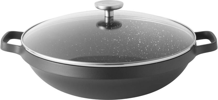 Chinese wok Roerbakpan deksel Snel gerechten koken Anti-aanbak keramiek 32 cm zwart
