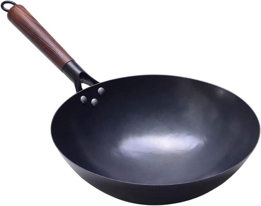 Chinese Wokpan Gietijzeren Wok Aziatisch Koken Handgehamerd IJzer 30 cm Zwart