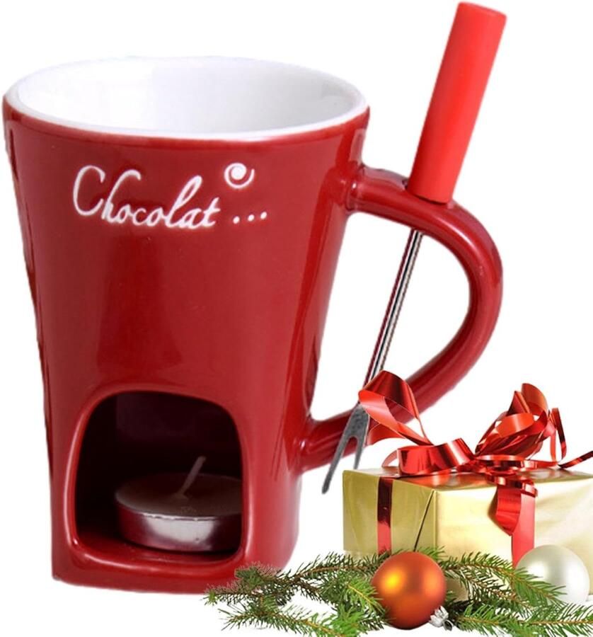 Chocolade Fondue Mok Keramische Boterwarmer Smelten Ingrediënten Inclusief Fondue Vorken 130 ml Capaciteit Rood
