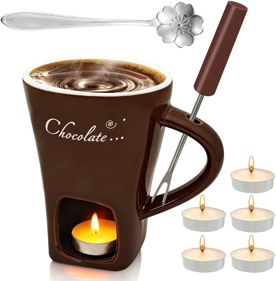 Chocolade Fondue Mok van Keramiek met Fork en Teelicht