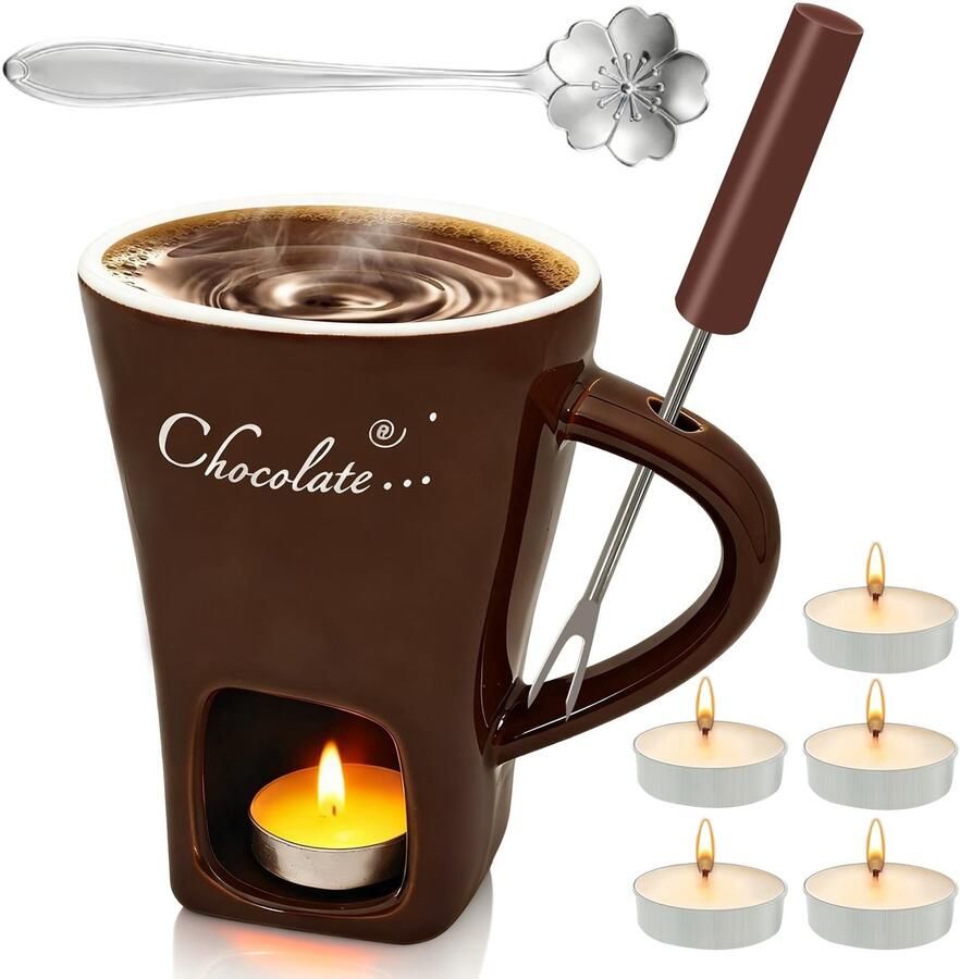 Chocolade Fondue Mok van Keramiek met Fork en Teelicht