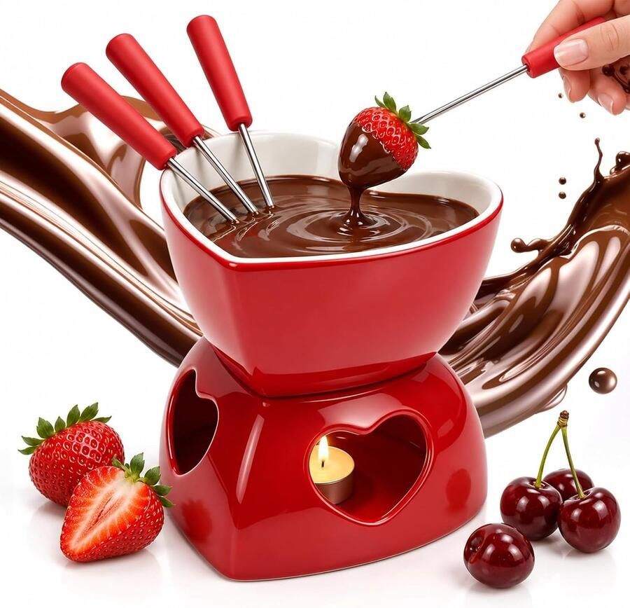 Chocolade Fondue Set Hartvormig Voor 2 Personen Keramisch