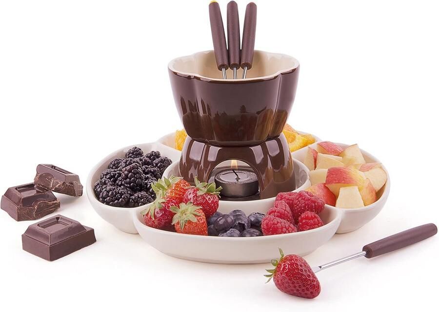 Chocolade Fondue Set Keramiek Bruin 8-Delig