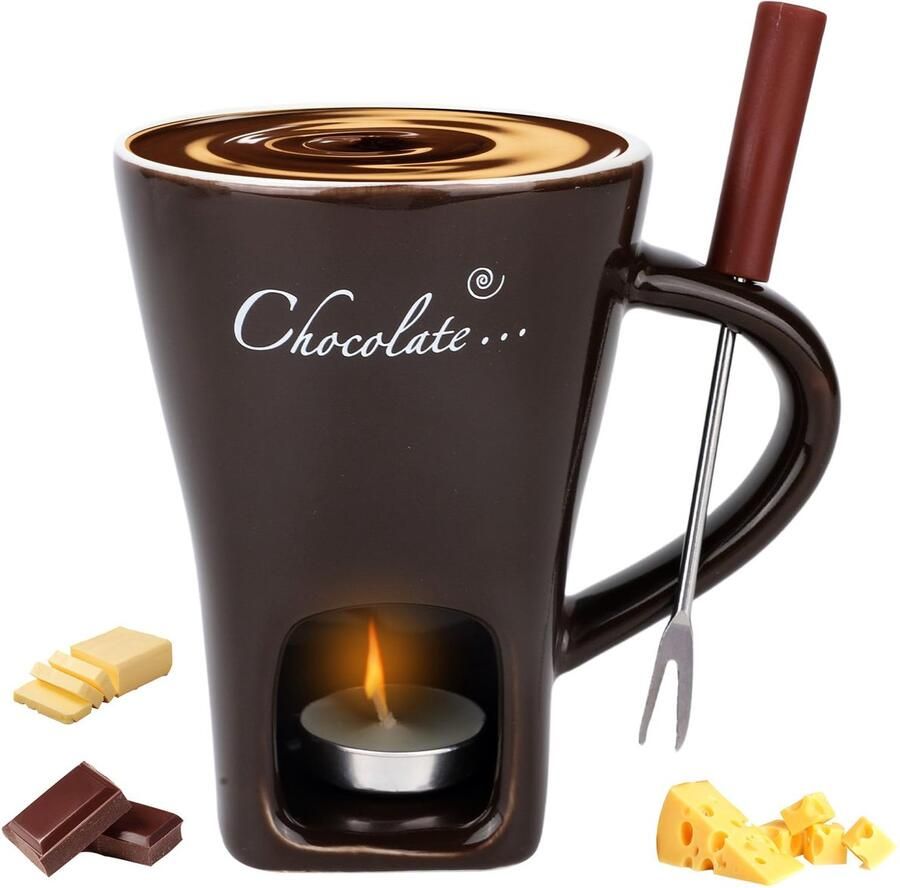 Chocolade Fondue Set Keramische Fonduepot met Lepel Perfect voor Chocolade en Kaas