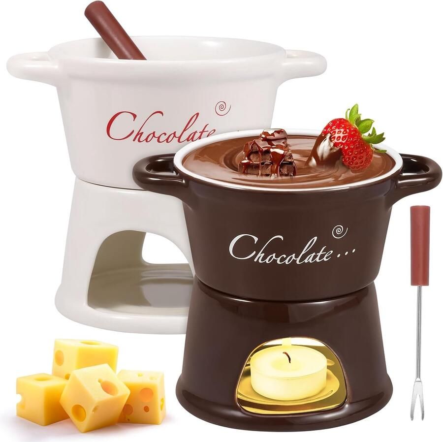 Chocolade Fondue Set Koffie 300 ml Keramische Mok met Vorken Voor Chocola en Kaas