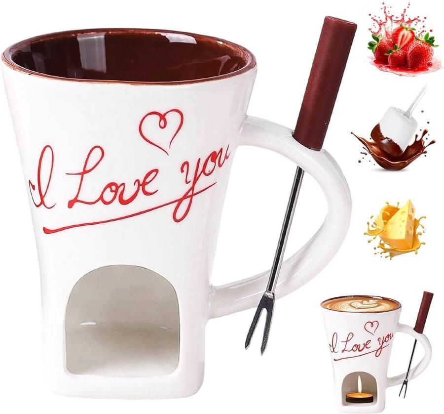 Chocolade Fondue Set met Keramische Cup en Vork