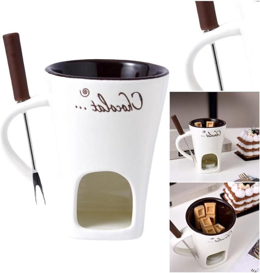 Chocolade Fondue Set Smeermiddel Smelten Romantische Avonden Keramische Kwaliteit 130 ml Wit