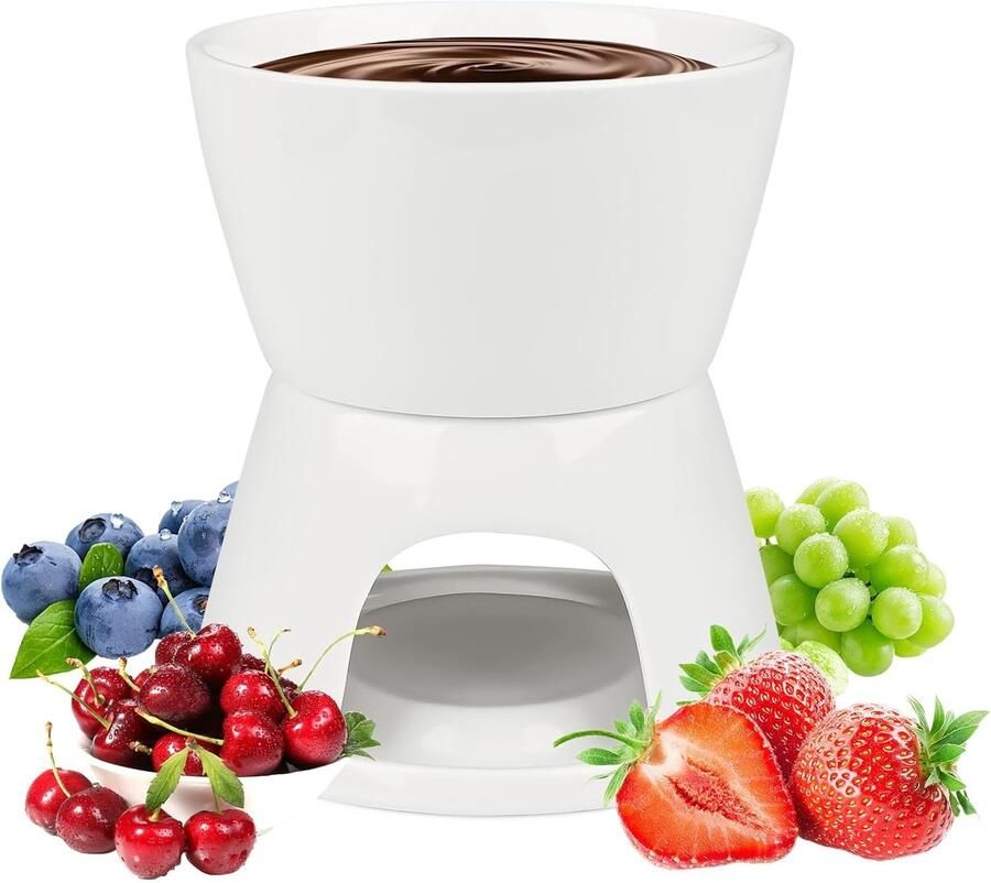 Chocolade Fondueset Wit 10 x 6 4 cm Keramiek Met Theelichthouder Voor Diner en Feesten