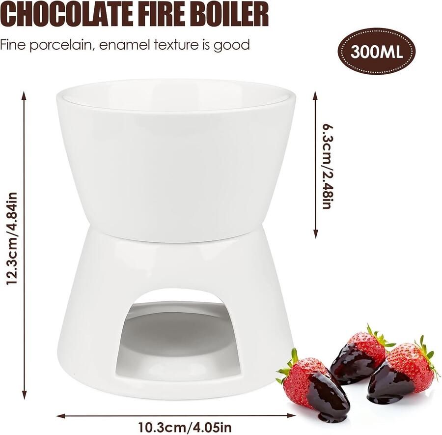 Chocolade Fondueset Wit 10 x 6 4 cm Keramiek met Theelichthouder Voor Diner en Feestjes