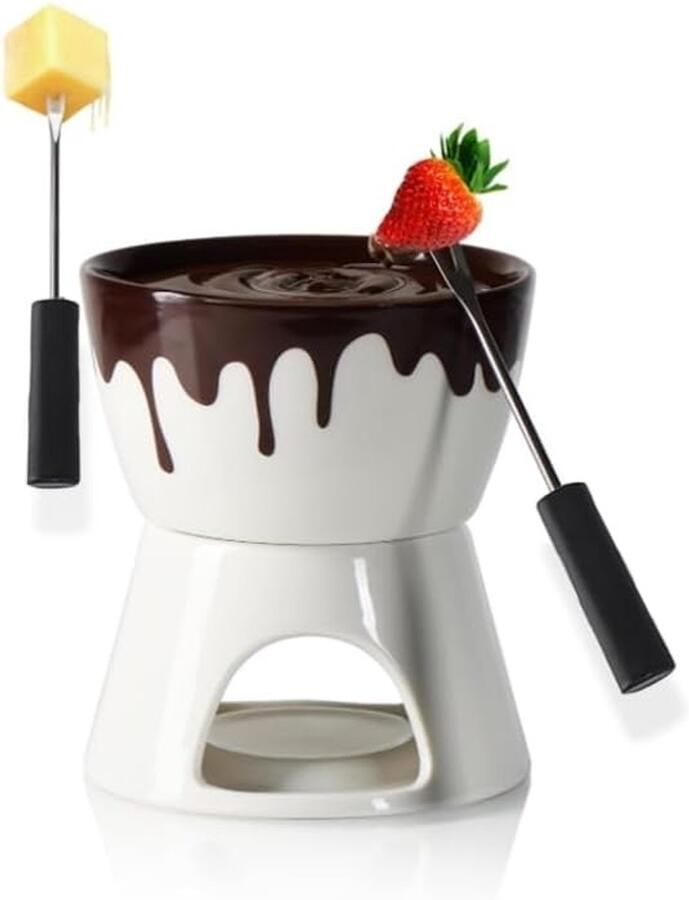 Chocolade Fondueset Wit Keramische Chocoladefondueset met 2 Vorken Voor Familiediners en Feestjes