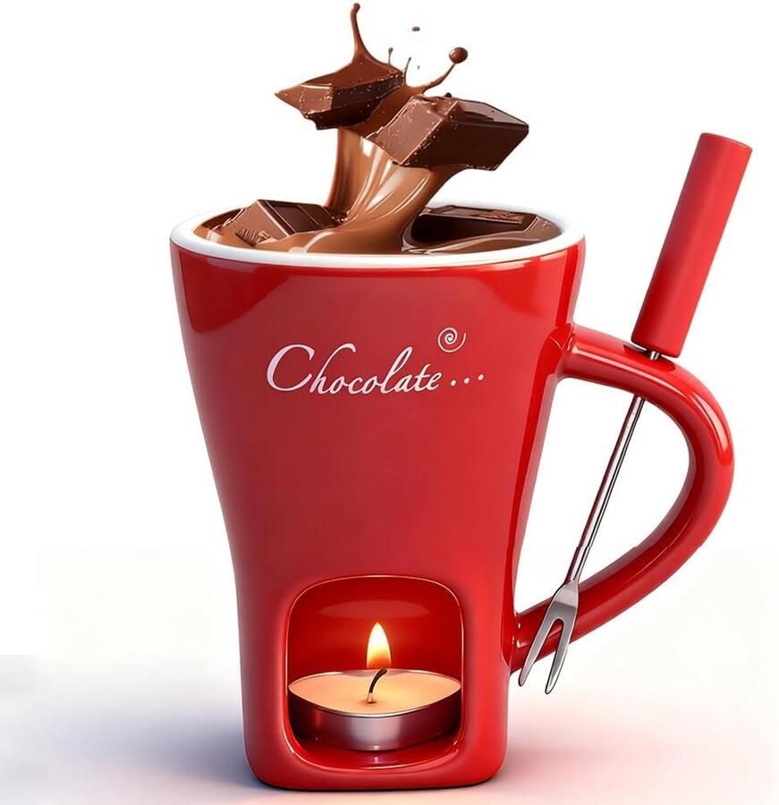 Chocoladefondue Mok Rood 11 x 8 3 cm Keramische Fondue Set met Vork Voor Snoep en Karamel