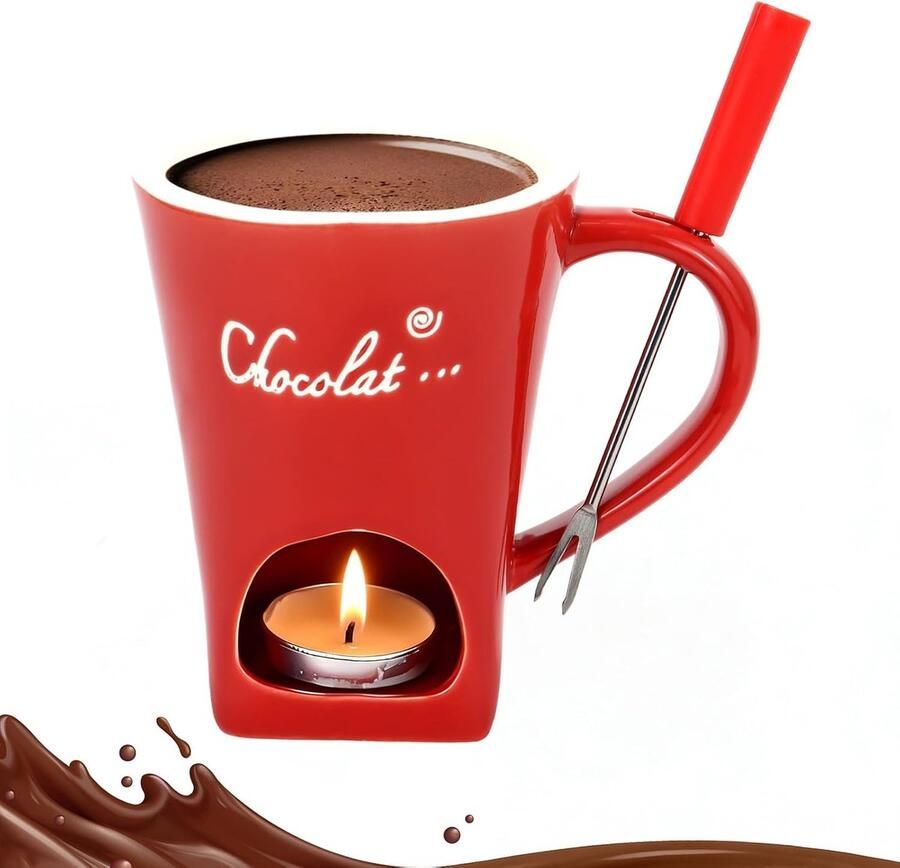 Chocoladefondue Mok Wit 130 ml Keramische Fondue Mok met Vork Voor Chocolade en Kaas