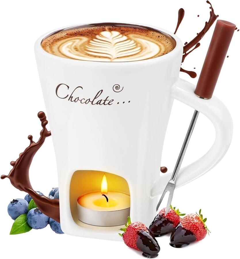 Chocoladefondue Mok Wit S Keramische Fondue Set met Vorken Voor Chocolade en Kaas