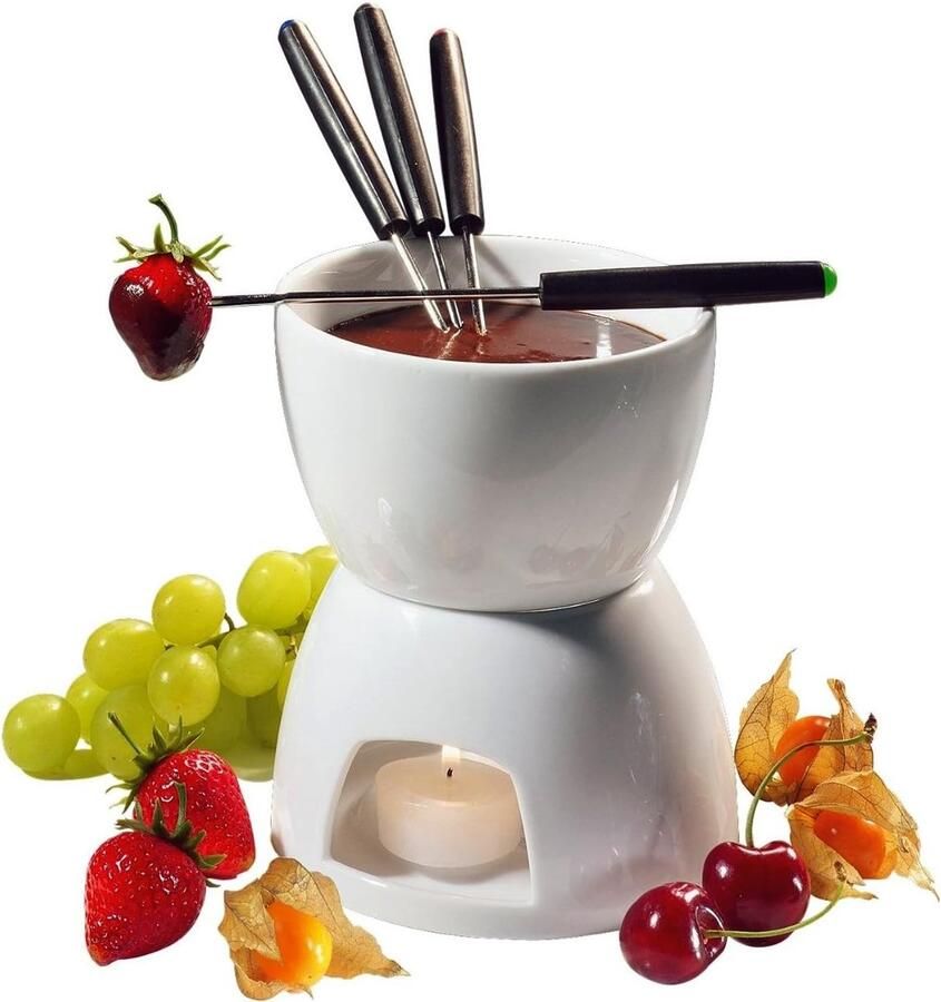 Chocoladefondue Set Wit Ø 12 cm Vuurvast Porselein Voor Fondue met Fruit