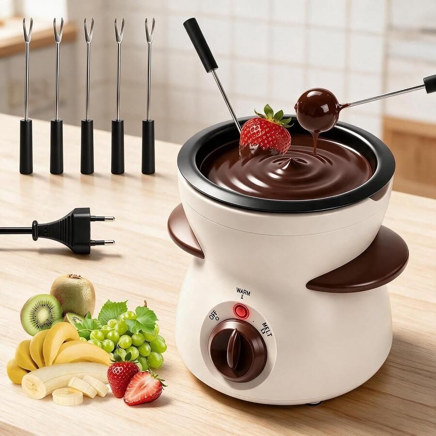 Chocoladefondue-set Wit 14 x 13 x 13 cm Elektrische Fondue met Vaatwasmachinebestendige Onderdelen Voor Feestjes en Gezellige Avonden