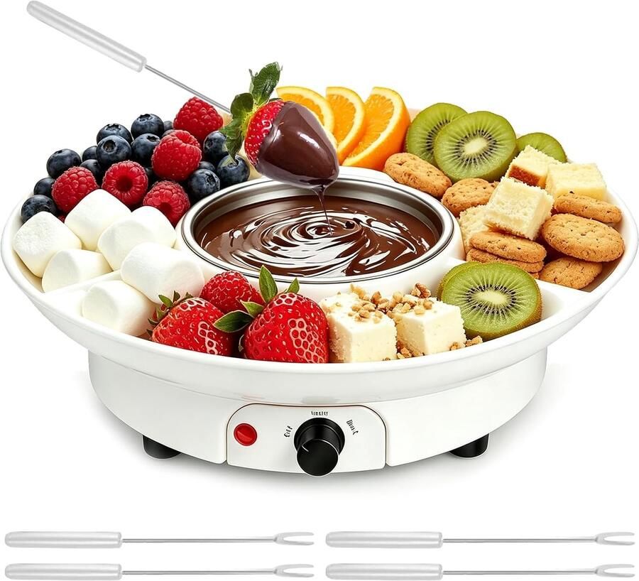 Chocoladefondue-set Wit 260 ml Elektrische Set met 4 Vorken Voor Feestjes en Gezellige Avonden