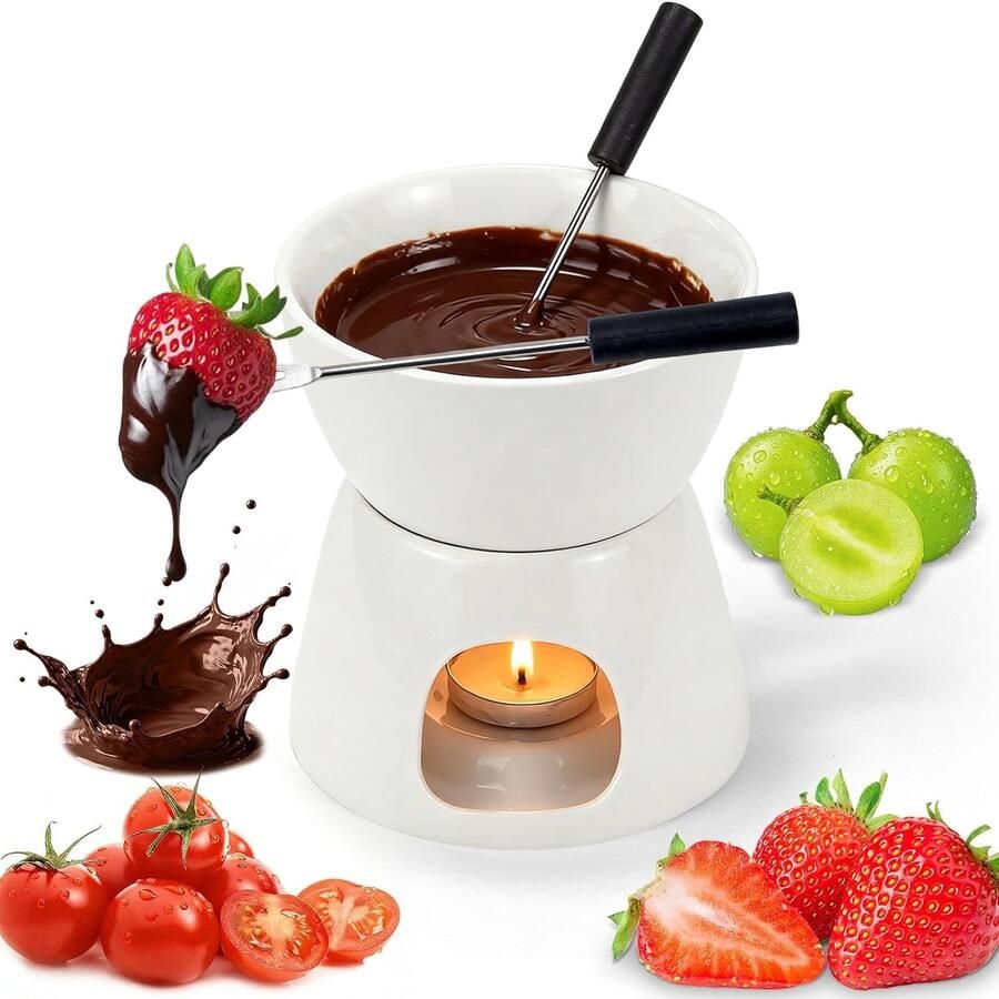 Chocoladefondue-set Wit 300 ml Keramische Fonduepan met Vork Voor Thuis en Keukenliefhebbers