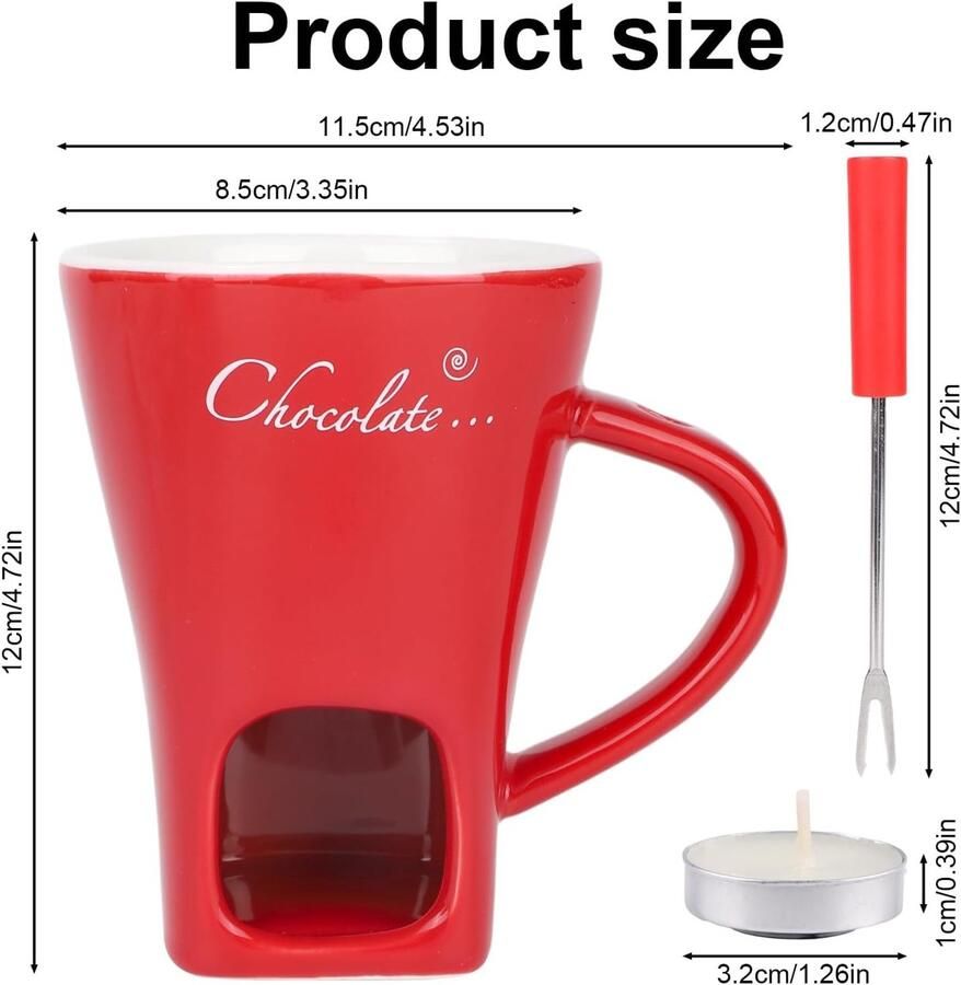 Chocoladefonduebeker Set Rood 12 x 11 5 x 8 5 cm Keramische Mini Fonduepan met Vork en Waxinelichtje Voor Date Nights en Feestjes