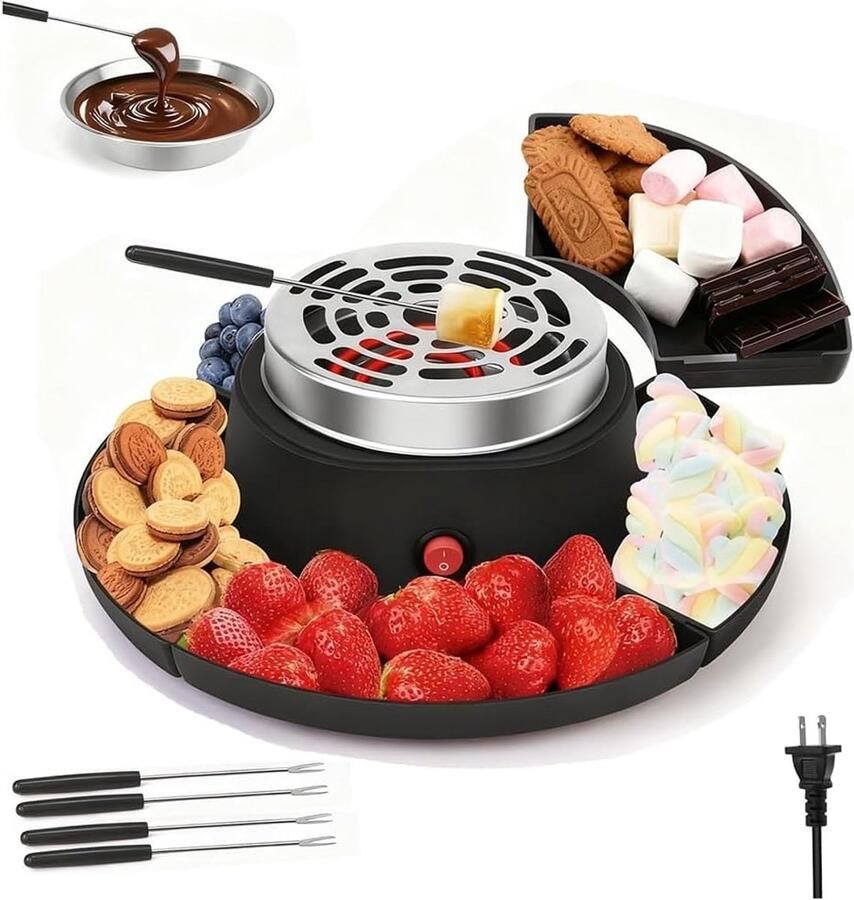 Chocoladefonduemaker Chocoladefontein Feestelijke Desserts Maken Vlamloze Verwarming 30 cm Anti-aanbak Zwart