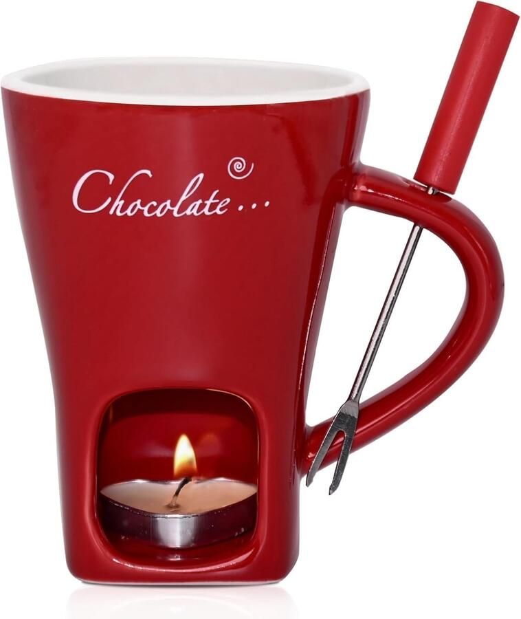 Chocoladefondueset Wit Keramische Beker met Vork en Theelicht Voor Chocolade Kaas en Boter