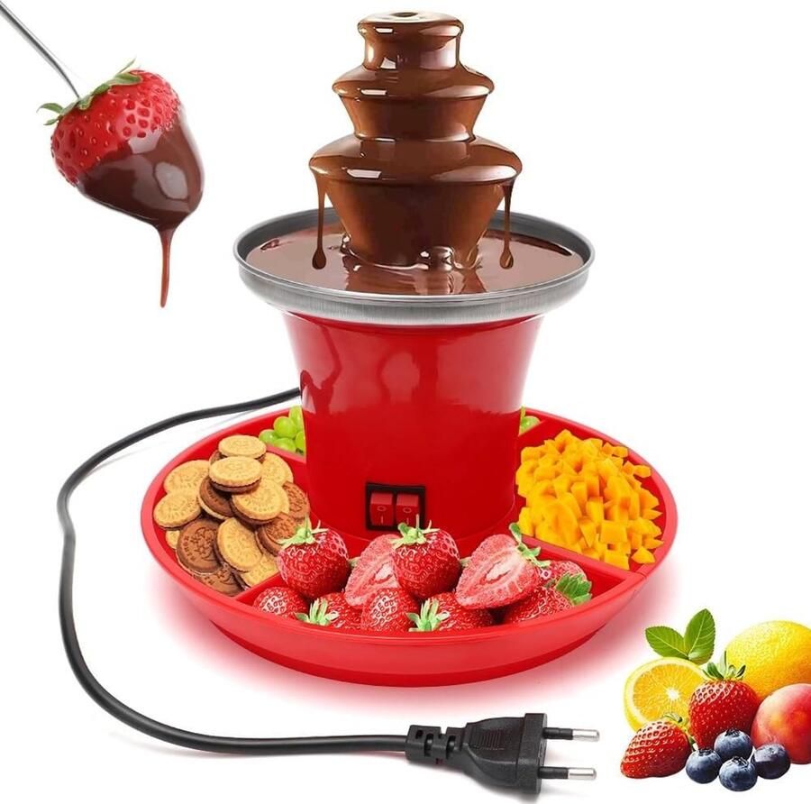 Chocoladefontein Zilver 17 x 14 x 22 cm Roestvrij Staal met Fruitschaal Voor Feesten en Gezellige Avonden