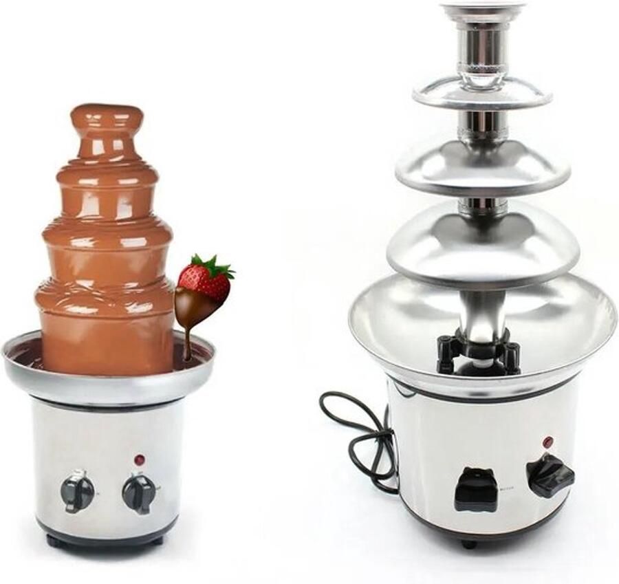 Chocoladefontein met meerdere niveaus Chocoladefontein met vier niveaus Chocoladefontein Fondue Roestvrij staal 46 x 22 cm Zilver
