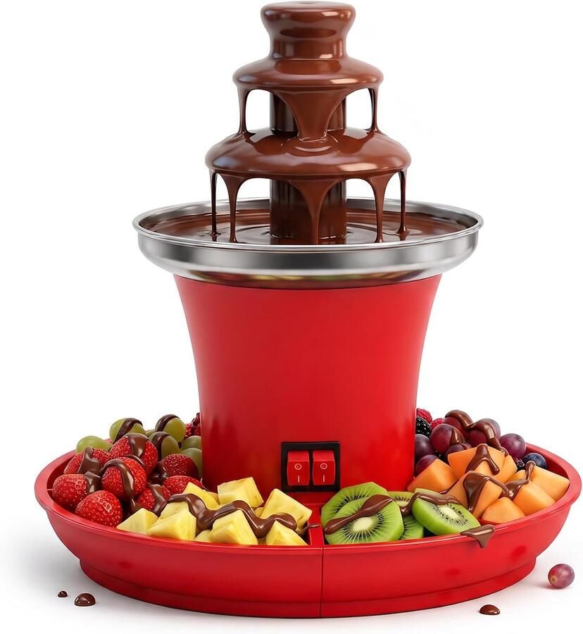 Chocoladefontein Rood 23 x 23 x 21 cm Elektrische Chocoladefontein met 3 Etages Voor Feestjes