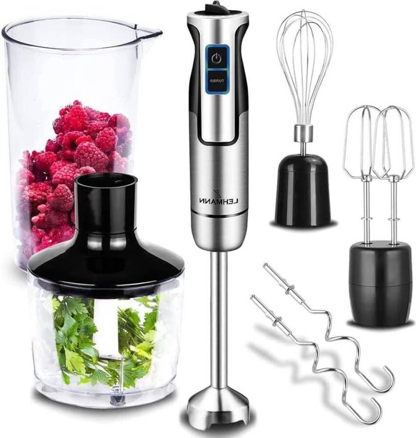 Chowmei 1200 W Staafmixer set krachtige pureerstaaf met turbofunctie multifunctionele handblender met snelheidsregeling incl. 6-delige accessoireset