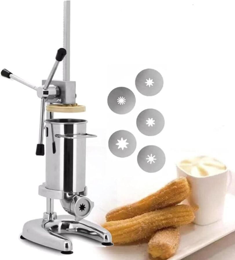 Churro Maker Deeg Pers Gebak Maken 5 Vormen Inbegrepen 3L Capaciteit Zilverkleurig