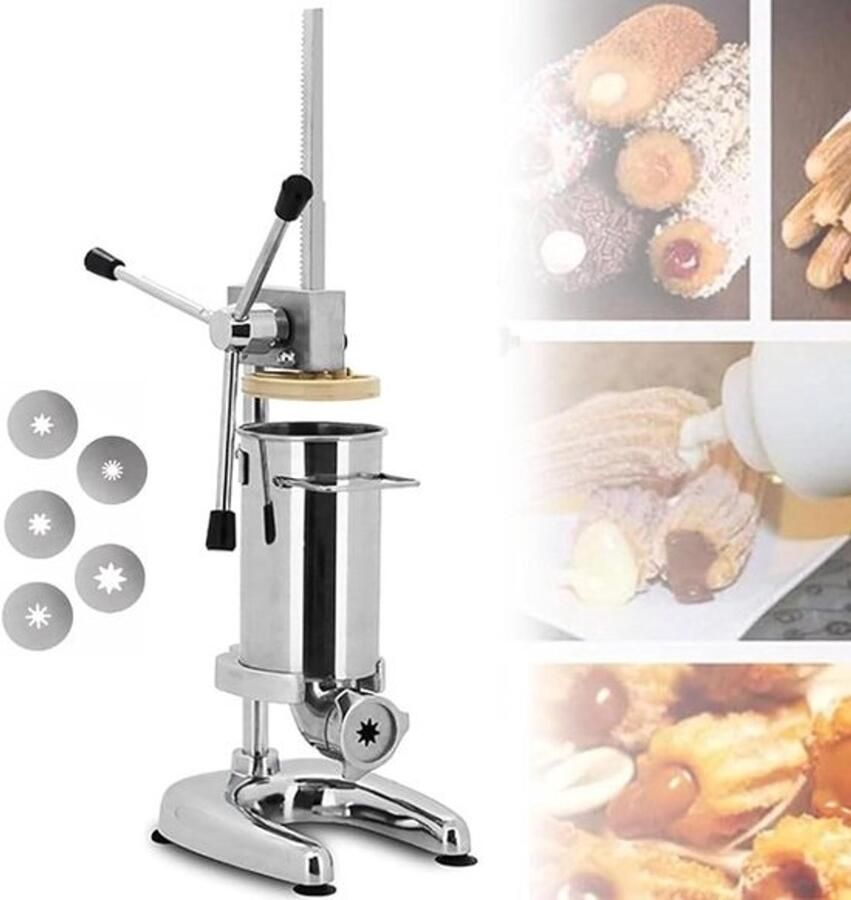 Churro Maker Donut Machine Zelf Gebak Maken Vijf Spuitmonden 2L Capaciteit Zilver