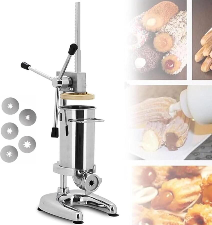 Churro Maker Donut Machine Zelf Gebak Maken Vijf Spuitmonden 2L Capaciteit Zilver