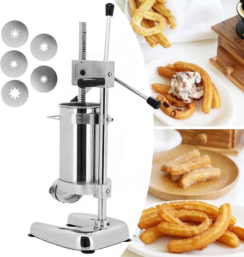 Churro Maker Donut Maker Zelf Bakken 5 Vormen Inclusief 3L Capaciteit Zilver