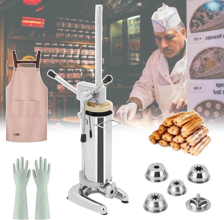Churro Maker Donutmachine Zelf Bakken 5 Verschillende Mallen 2L Capaciteit Zilver
