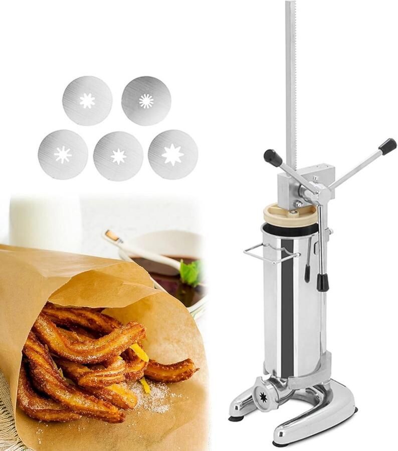 Churro Maker Donuts Vullen Zelf Bakken Vijf Mondstukken 2 Liter Zilver