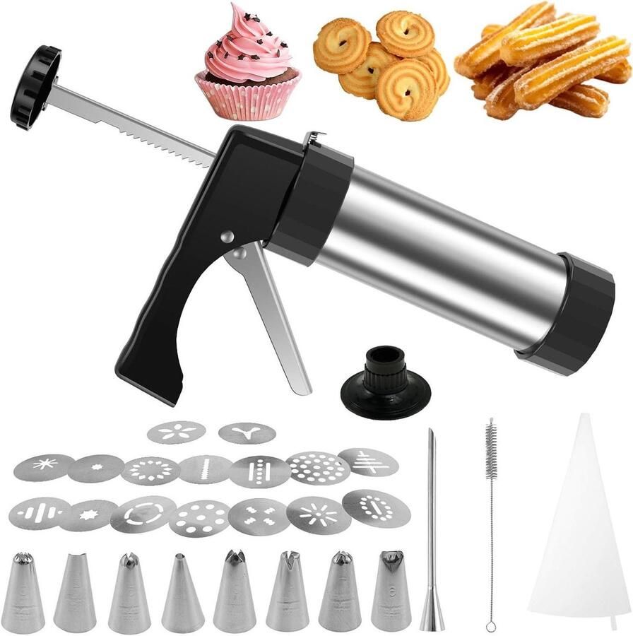 Churro Maker Koekjespers Gun Zelf Bakken 8 Spuitmonden 16 Schijven 430 g Zwart
