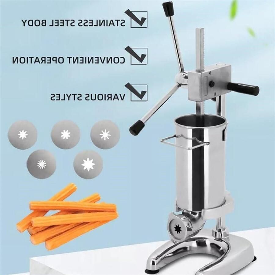 Churro Maker Machine Donut Maker Zelf Snacks Maken RVS Verticale Ontwerp 3L Capaciteit Zilver