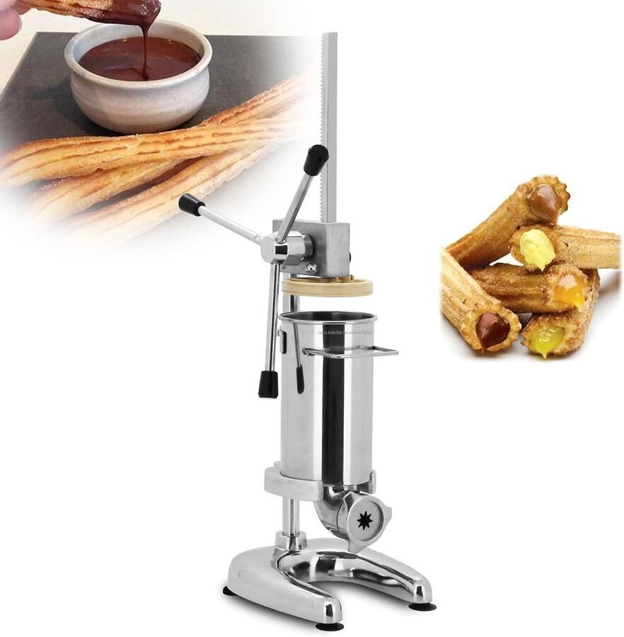 Churro Maker Machine Spaanse Donut Maker Zelf Churros Maken 5 Vormen Inclusief 3L Capaciteit Zilver