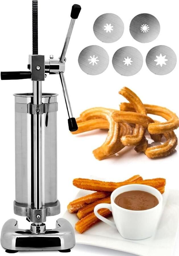 Churro Pers Bakkerij Machine Zelf Bakken Roestvrij Staal 3 Liter Zilver