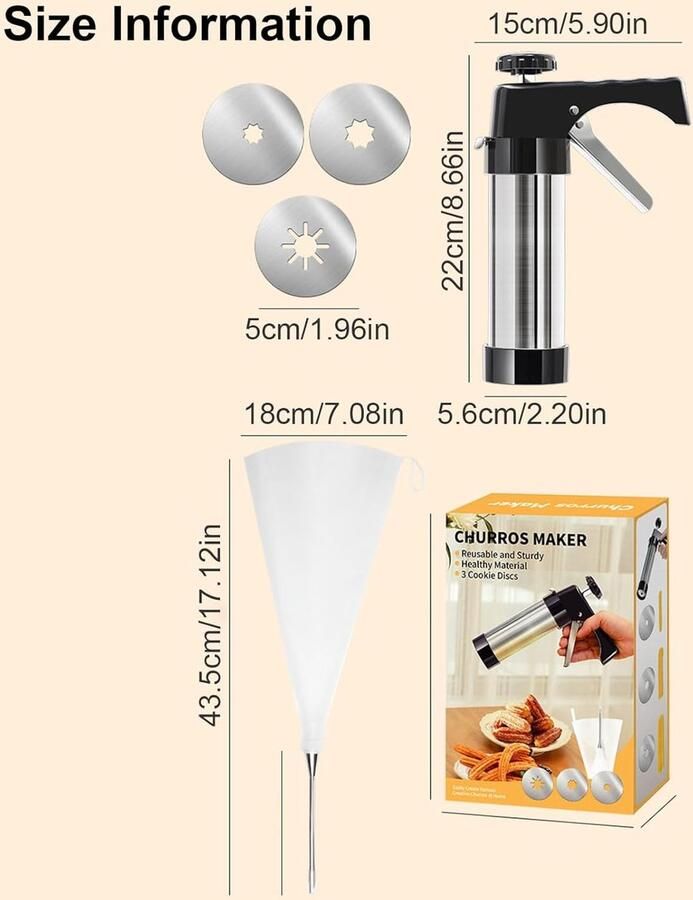 Churro Pers Spaanse Treats Maker Zelf Bakken Roestvrij Staal 360g Zilver
