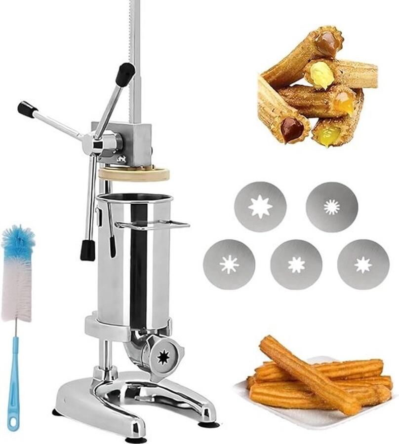 Churros Maker Deegvormer Gebak Maken Vijf Vormen 2L Capaciteit Zilver
