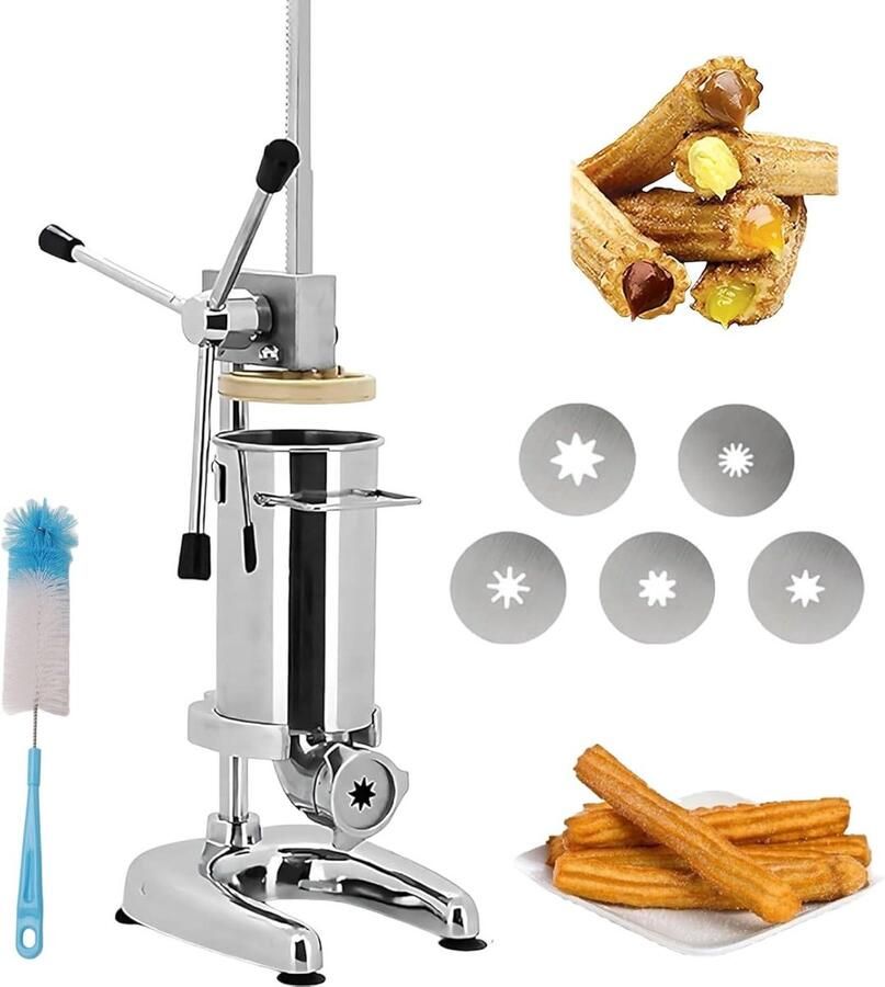 Churros Maker Deegvormer Gebak Maken Vijf Vormen 2L Capaciteit Zilver