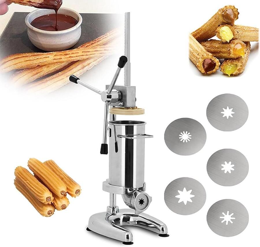 Churros Maker Machine Spaans Gebak Zelf Gebak Maken 5 Verschillende Nozzles 3L Inhoud Zilver