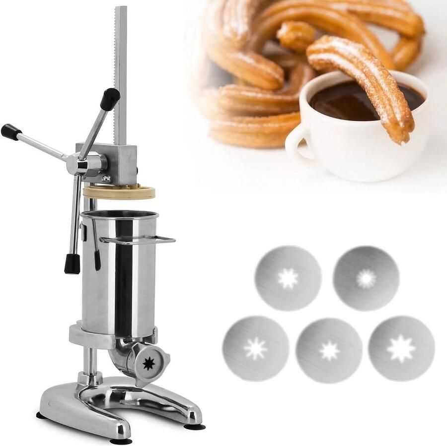 Churros Maker Spaanse Frituur Zelf Bakken Vijf Vormen 3L Capaciteit Zilver