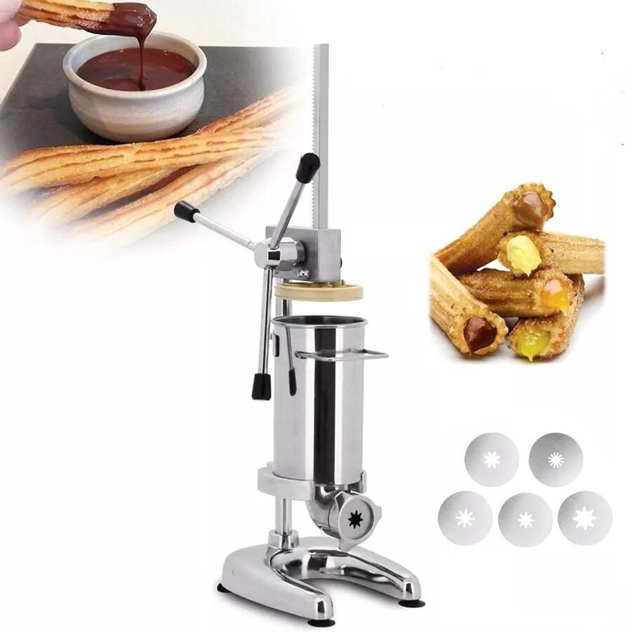 Churros Vulmachine Donut Maker Bakkerij Gebruik Vijf Spuitmonden 3L Capaciteit Zilver