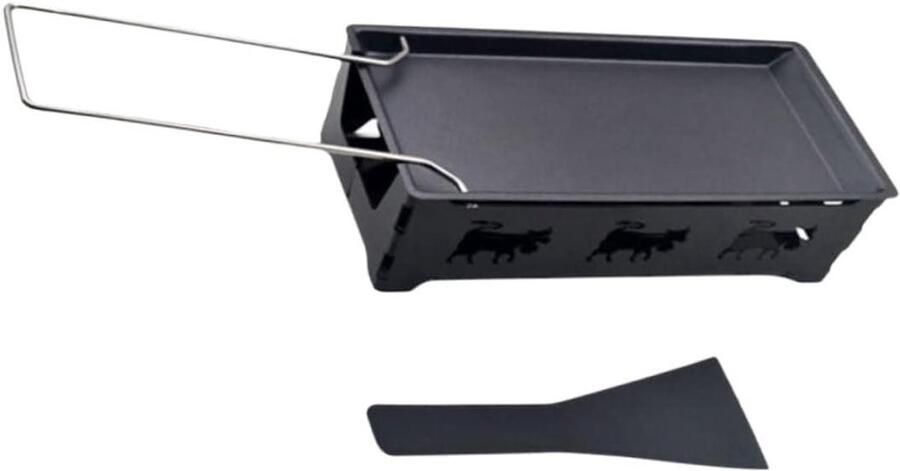 Ciieeo 1 Setje Mini Non Stick Bakplaat Set voor Kaasgrill Inclusief Zwart Rek Bakplaat Kleine Spatel voor Kamperen Buiten Elektriciteit of Benzine Hoge Temperatuur Weerstand voor Fondue