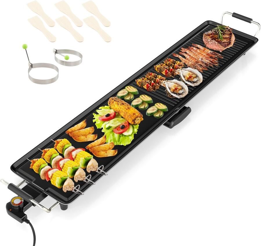 CINK & Co Elektrische grillplaat 100 x 22 cm 1800 W 4 standen Tafelgrill met antiaanbaklaag Zwart