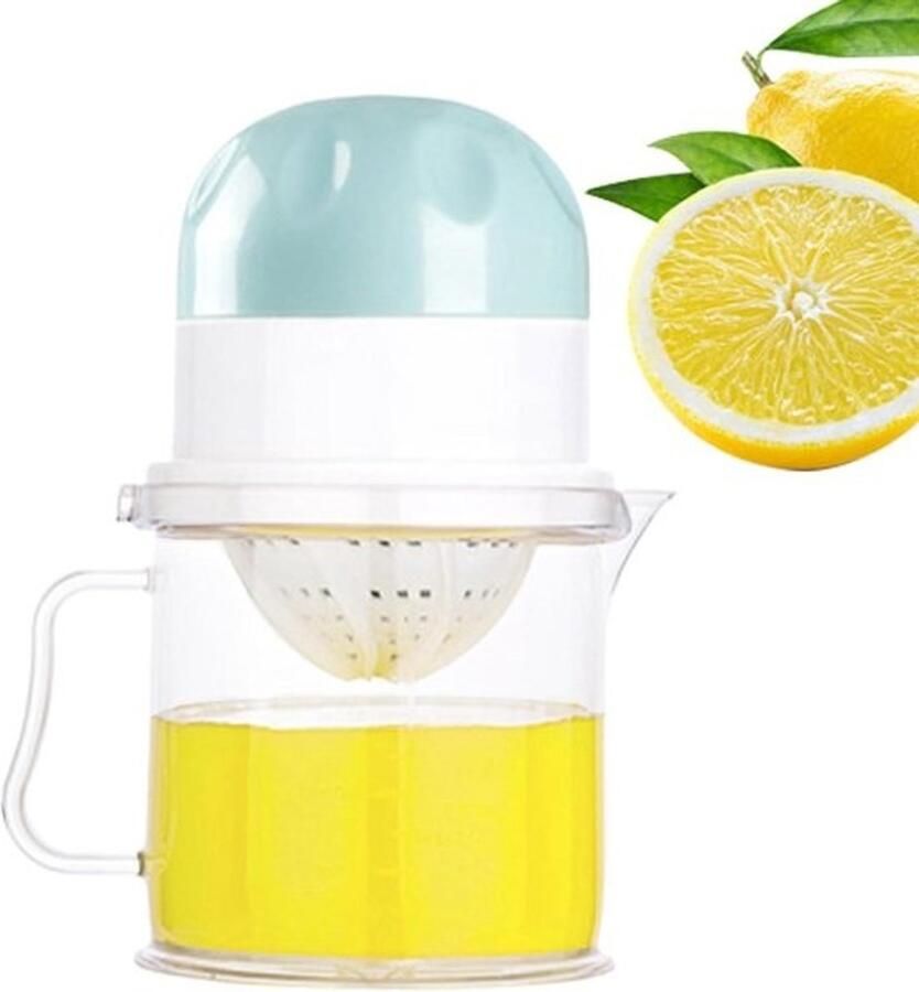 Citroenpers Handmatig Sapcentrifuge Fruitpers Snel Sap Maken Dubbele Groef Ontwerp 450 ml beker Blauw