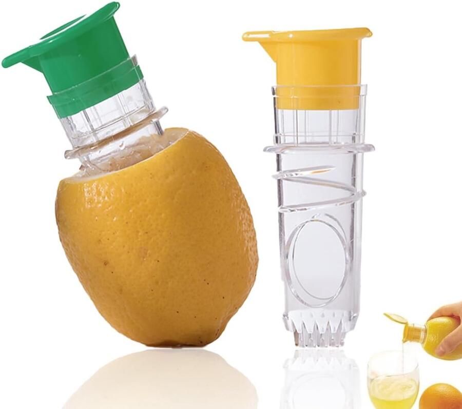 Citroenpers Handmatige citruspers met schroefdop en ingebouwd filter voor het persen van citroen- limoensap het maken van cocktails draagbare handpers (2-delige set geel + groen)