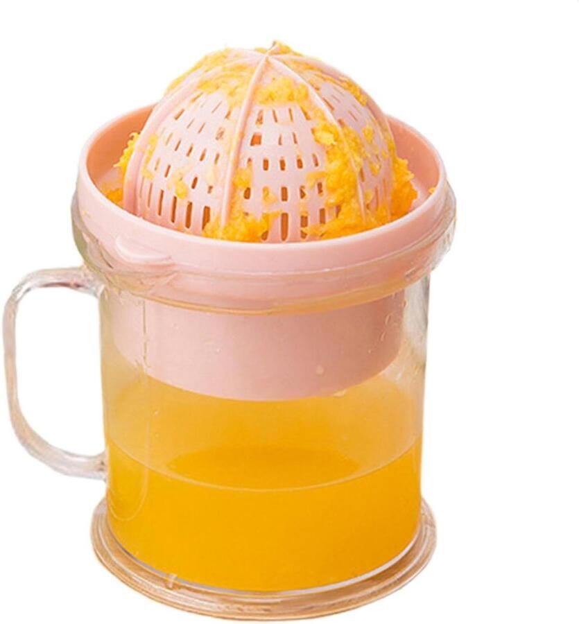 Citroenpers met beker Handpers citrus Sap extraheren Ingebouwde zeef 15 x 12 x 15 cm Roze
